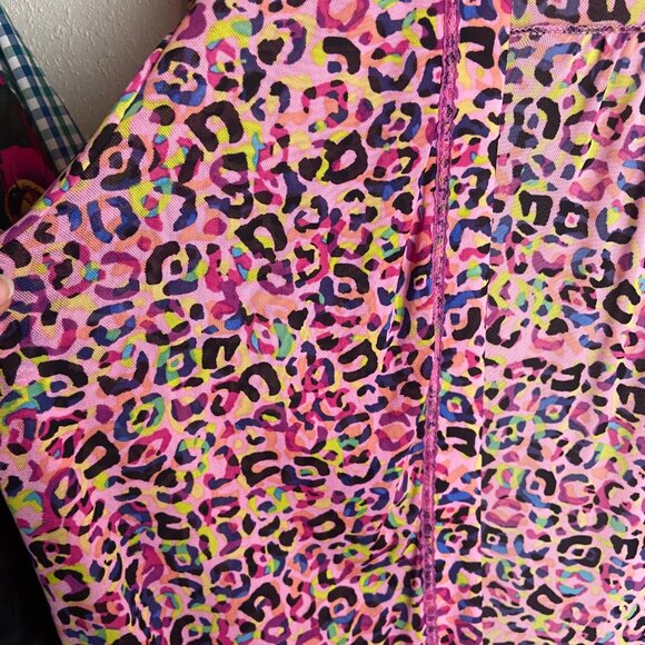 Logo by Lori Goldstein Size L Mesh Animal Print Open Front Duster Cardigan Pink - Picture 5 of 7
